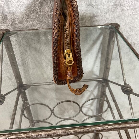 Vintage Tooled Leather Clutch Purse Bag Brown Western Rodeo Zip around  patina * - Picture 3 of 13